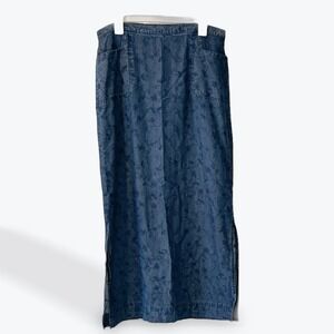 Valerie Stevens Casual Blue Floral Embroidered Denim Maxi Skirt Size L